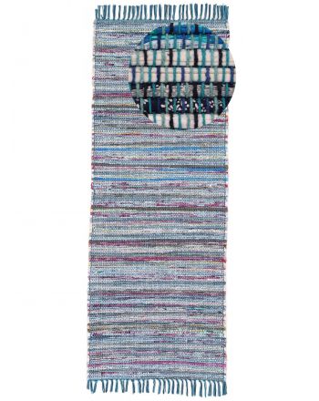 Flat Weave Rug Kilim Chindi Runner Blue