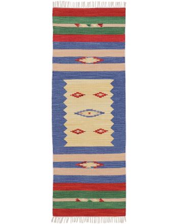 Flat Weave Rug Kilim Mira Runner Blue