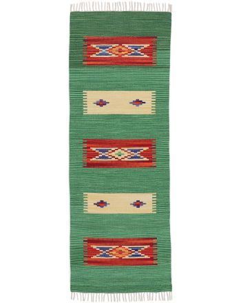 Flat Weave Rug Kilim Tara Runner Green