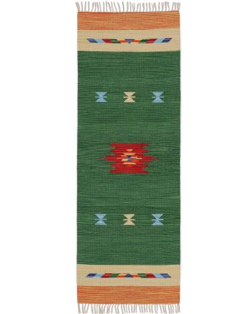 Flat Weave Rug Kilim Amal Runner Green