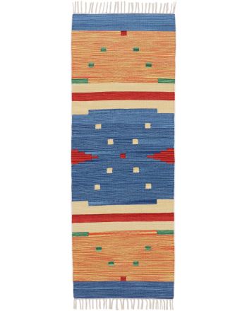 Flat Weave Rug Kilim Amar Runner Blue