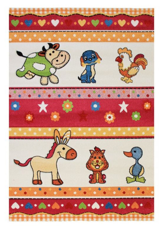 Kids Rug Zoo Red