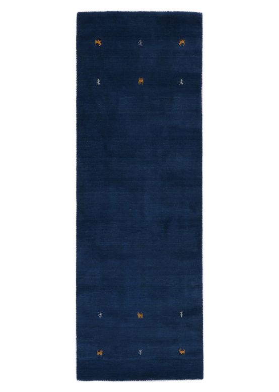 Wool Rug Gabbeh Uni Runner Blue