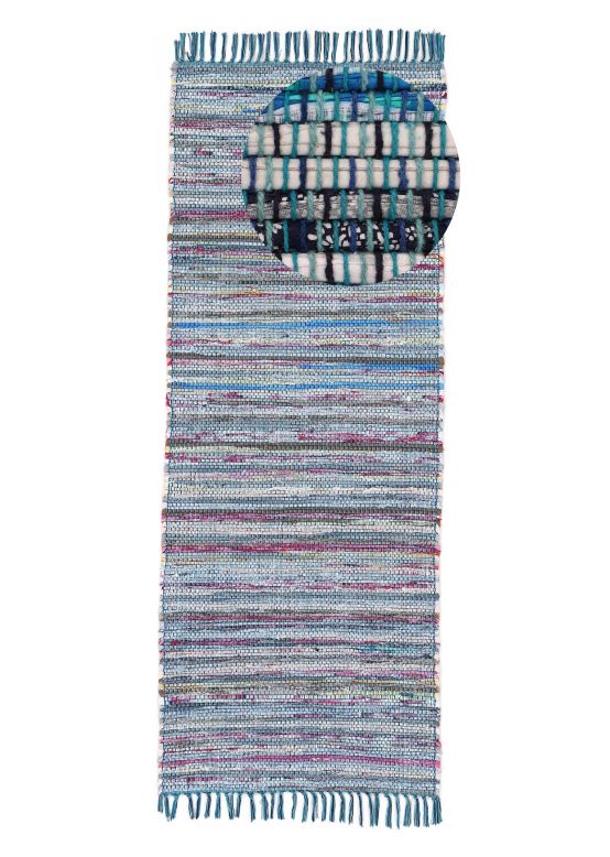 Flat Weave Rug Kilim Chindi Runner Blue