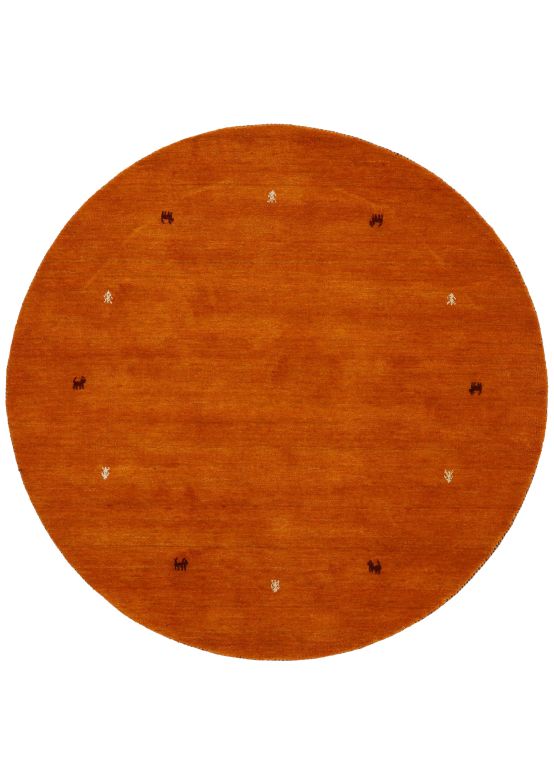 Wool Rug Gabbeh Uni Round Orange