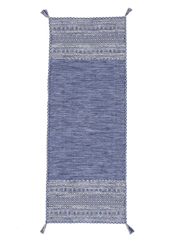 Flat Weave Rug Kilim Azizi Runner Blue