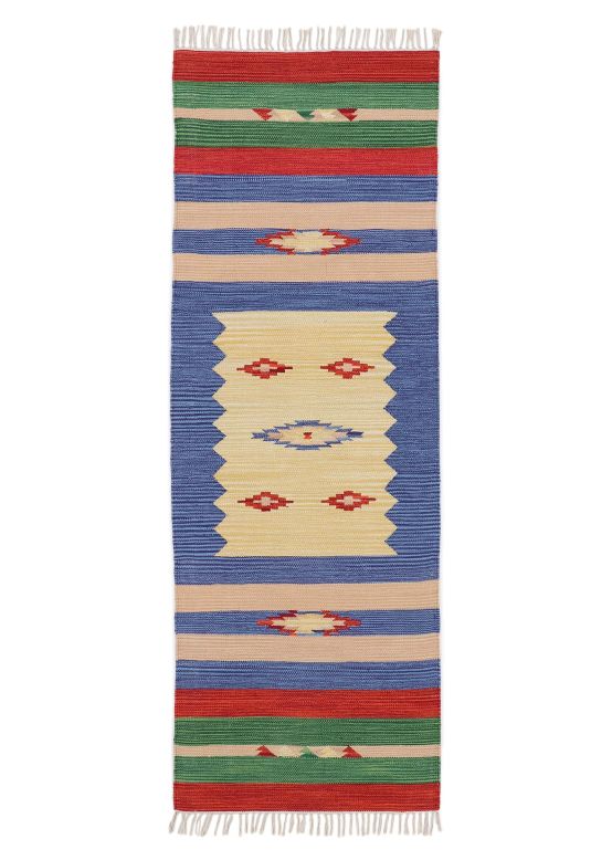 Flat Weave Rug Kilim Mira Runner Blue