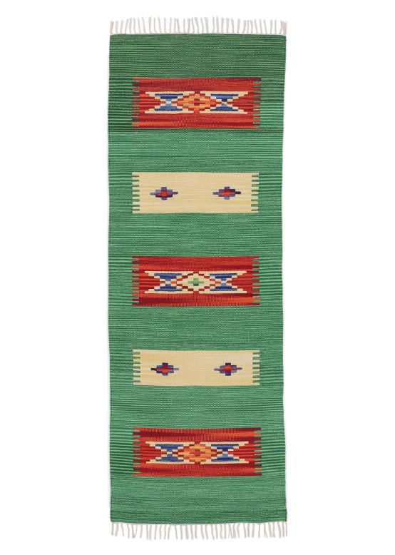 Flat Weave Rug Kilim Tara Runner Green