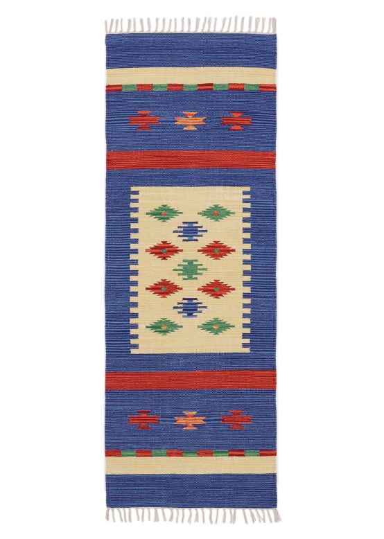 Flat Weave Rug Kilim Shiva Runner Blue