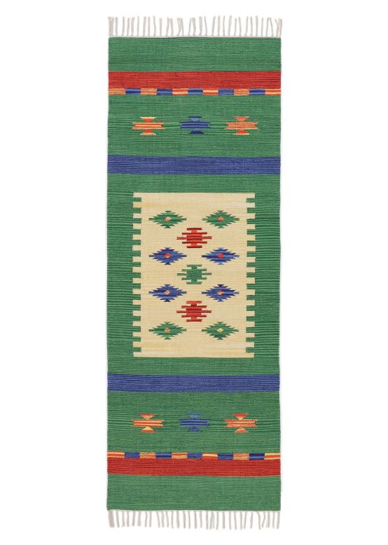 Flat Weave Rug Kilim Shiva Runner Green