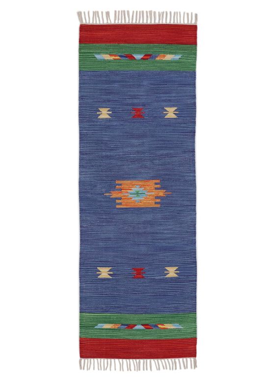 Flat Weave Rug Kilim Amal Runner Blue