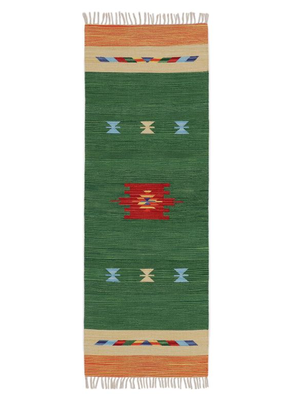 Flat Weave Rug Kilim Amal Runner Green