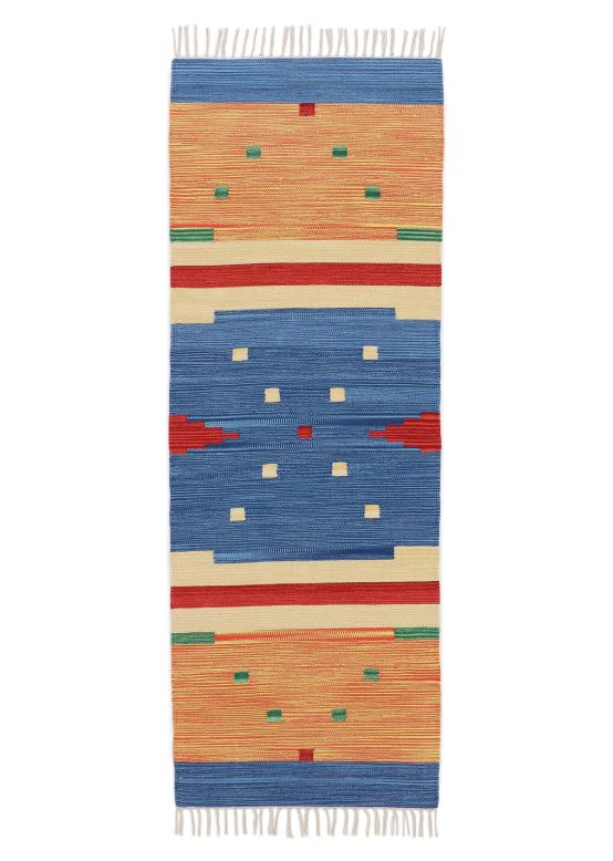 Flat Weave Rug Kilim Amar Runner Blue