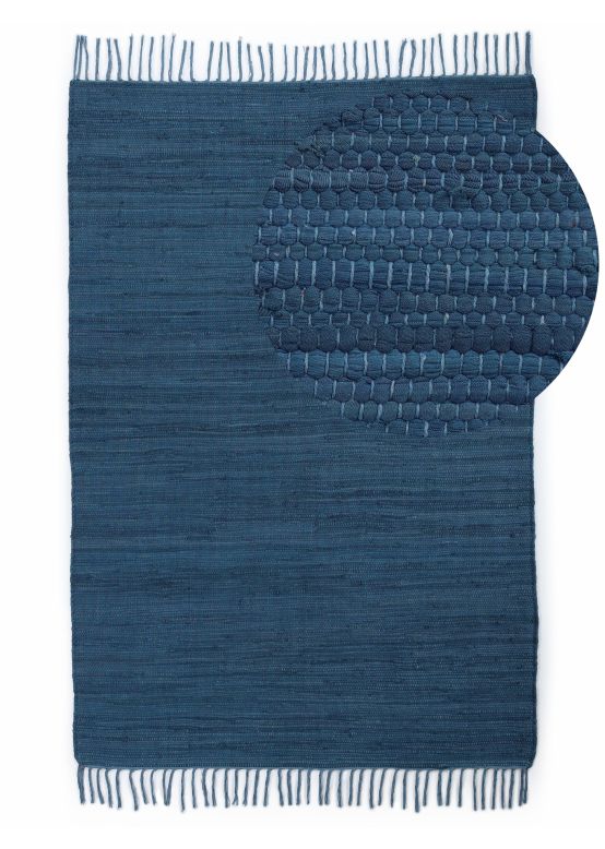 Flat Weave Rug Kilim Chindi Uni Blue